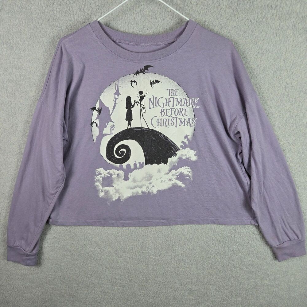 Disney Nightmare Before Christmas Shirt Womens Medium Purple Crop Top Long